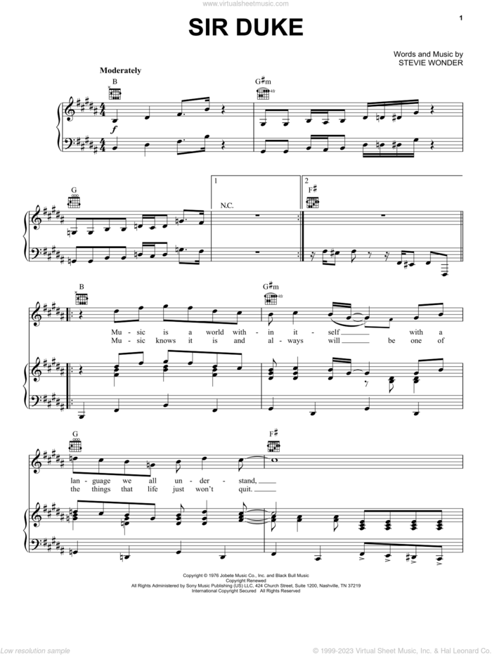 Sir Duke sheet music for voice, piano or guitar by Stevie Wonder, intermediate skill level