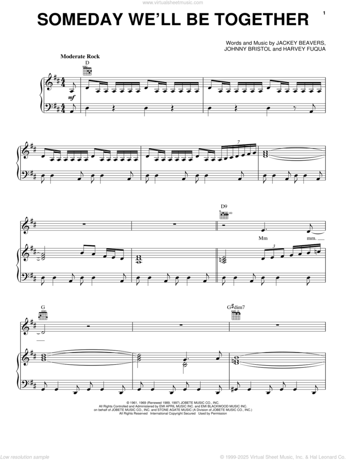 Someday We'll Be Together sheet music for voice, piano or guitar by The Supremes, Diana Ross, Harvey Fuqua, Jackey Beavers and Johnny Bristol, intermediate skill level