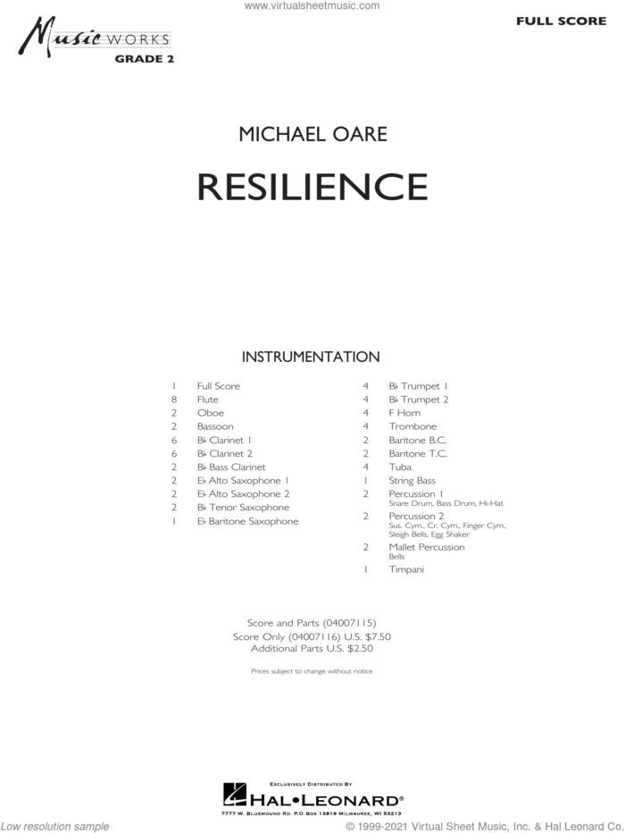 Resilience (COMPLETE) sheet music for concert band by Michael Oare, intermediate skill level