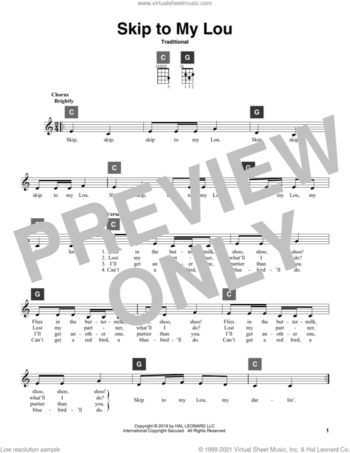 Skip To My Lou sheet music for ukulele solo (ChordBuddy system), intermediate ukulele (ChordBuddy system)