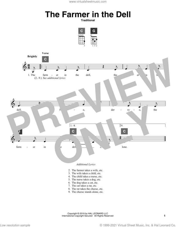 The Farmer In The Dell sheet music for ukulele solo (ChordBuddy system), intermediate ukulele (ChordBuddy system)