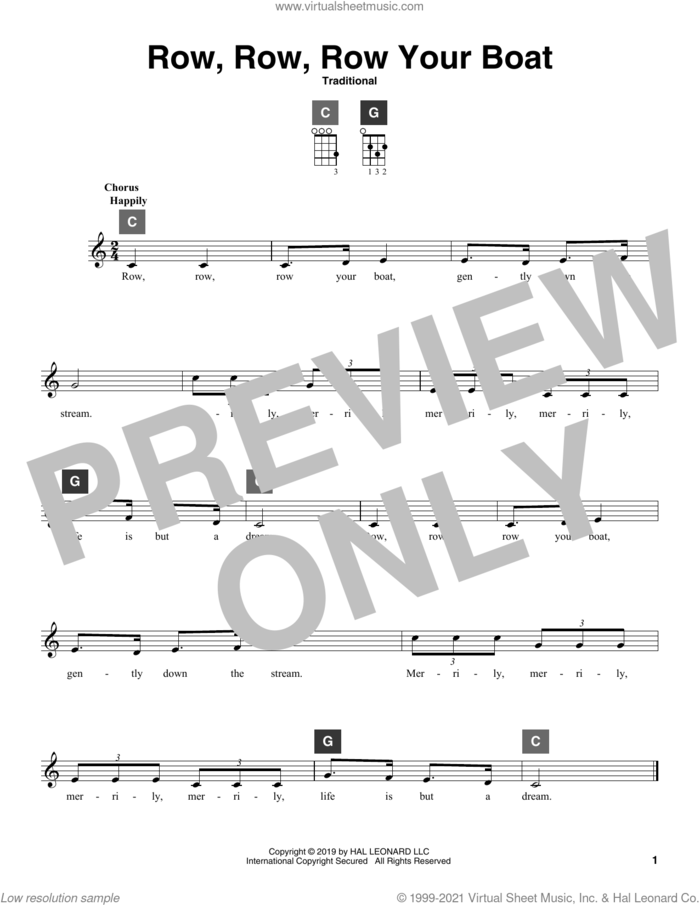 Row, Row, Row Your Boat sheet music for ukulele solo (ChordBuddy system), intermediate ukulele (ChordBuddy system)