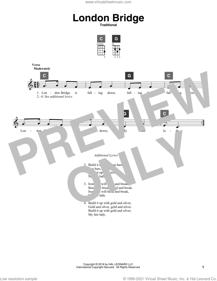 London Bridge sheet music for ukulele solo (ChordBuddy system), intermediate ukulele (ChordBuddy system)