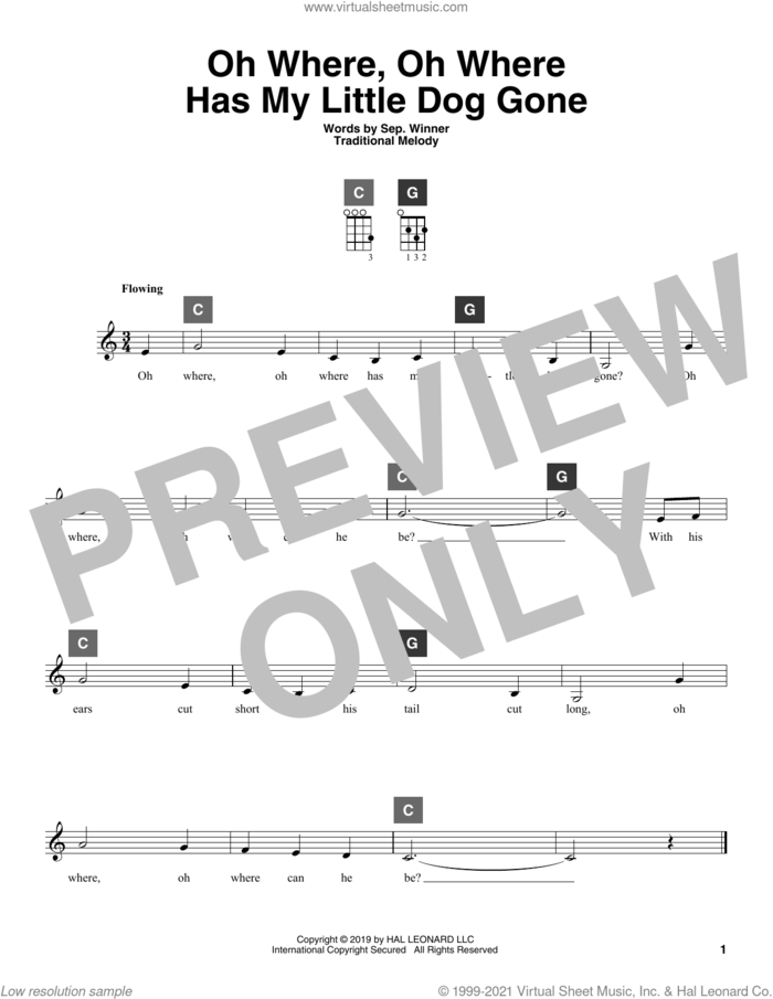 Oh Where, Oh Where Has My Little Dog Gone sheet music for ukulele solo (ChordBuddy system)  and Sep. Winner, intermediate ukulele (ChordBuddy system)