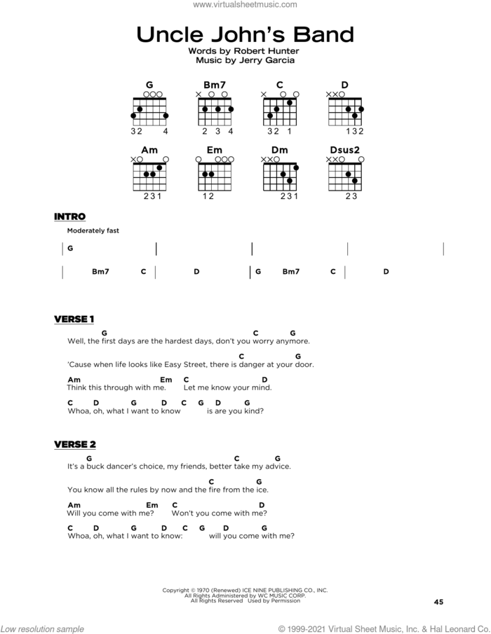 Uncle John's Band sheet music for guitar solo by Grateful Dead, Jerry Garcia and Robert Hunter, beginner skill level