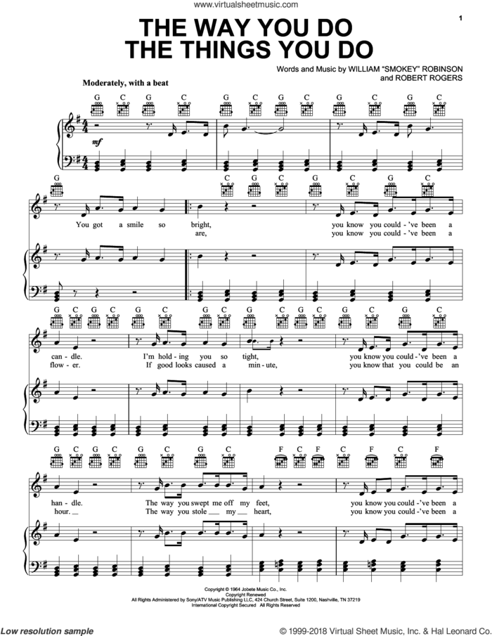 The Way You Do The Things You Do sheet music for voice, piano or guitar by The Temptations and Robert Rogers, intermediate skill level