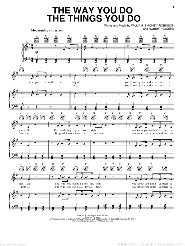 The Way You Do The Things You Do sheet music for voice, piano or guitar by The Temptations and Robert Rogers, intermediate skill level