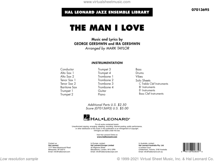 The Man I Love (arr. Mark Taylor) (COMPLETE) sheet music for jazz band by George Gershwin, George Gershwin & Ira Gershwin, Ira Gershwin and Mark Taylor, intermediate skill level