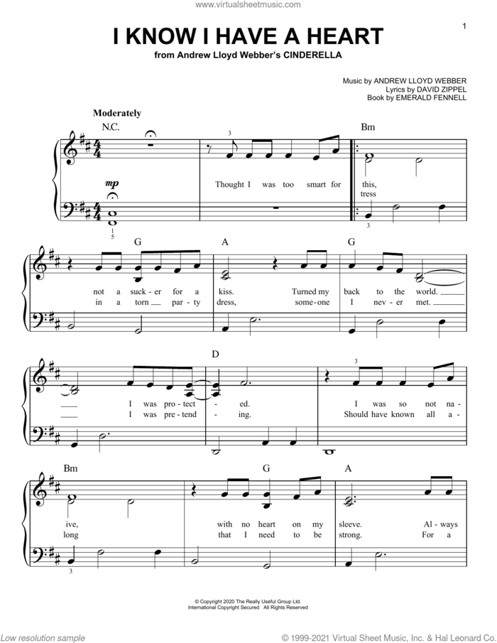 I Know I Have A Heart (from Andrew Lloyd Webber's Cinderella) sheet music for piano solo by Andrew Lloyd Webber, David Zippel and Emerald Fennell, easy skill level