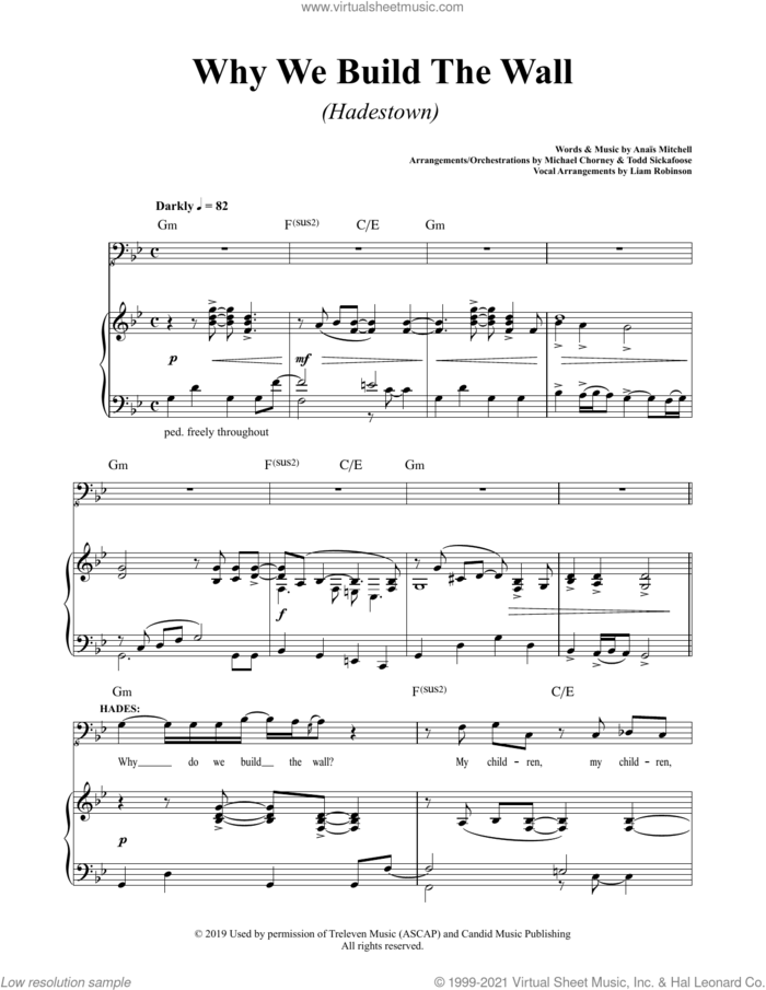 Why We Build The Wall (from Hadestown) sheet music for voice and piano by Anais Mitchell, intermediate skill level