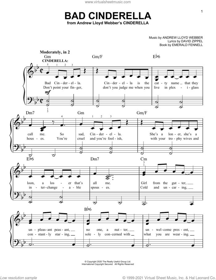 Bad Cinderella (from Andrew Lloyd Webber's Cinderella) sheet music for piano solo by Andrew Lloyd Webber, David Zippel and Emerald Fennell, easy skill level