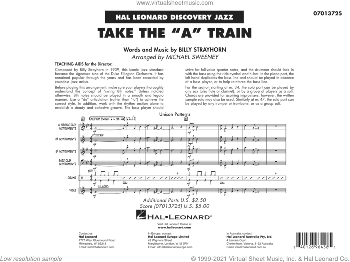 Take the 'A' Train (arr. Michael Sweeney) (COMPLETE) sheet music for jazz band by Duke Ellington, Billy Strayhorn and Michael Sweeney, intermediate skill level