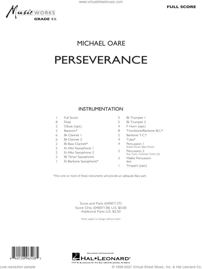 Perseverance (COMPLETE) sheet music for concert band by Michael Oare, intermediate skill level