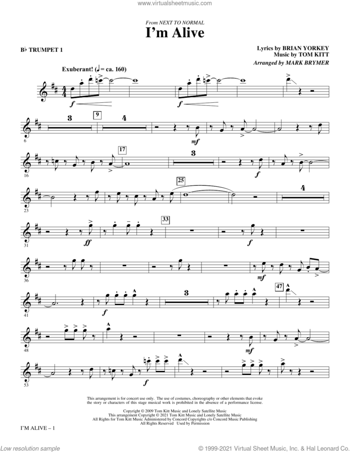 I'm Alive (from Next To Normal) (arr. Mark Brymer) (complete set of parts) sheet music for orchestra/band by Mark Brymer, Brian Yorkey, Brian Yorkey & Tom Kitt and Tom Kitt, intermediate skill level