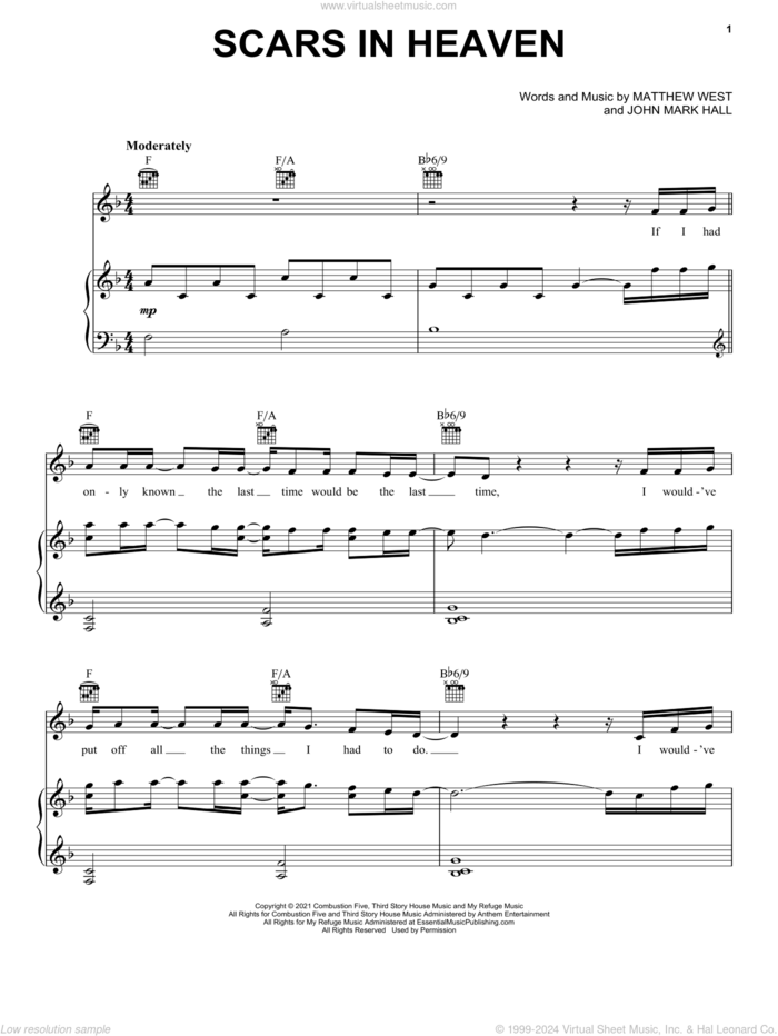 Scars In Heaven sheet music for voice, piano or guitar by Casting Crowns, John Mark Hall and Matthew West, intermediate skill level