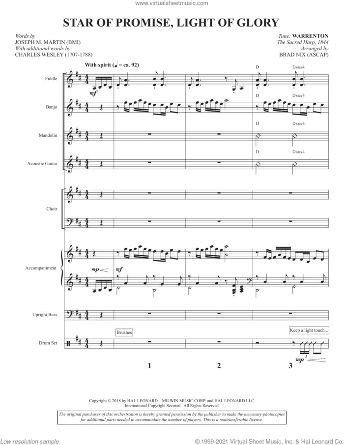 Star of Promise, Light of Glory (arr. Brad Nix) (COMPLETE) sheet music for orchestra/band by Joseph M. Martin, Brad Nix, Charles Wesley and Joseph M. Martin and Charles Wesley, intermediate skill level