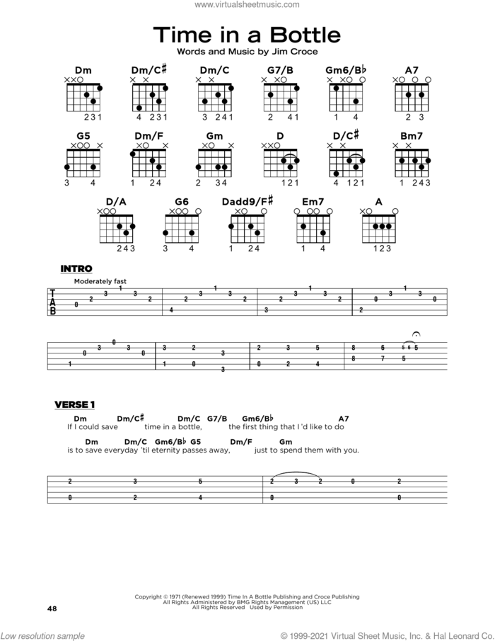 Time In A Bottle, (beginner) sheet music for guitar solo by Jim Croce, beginner skill level
