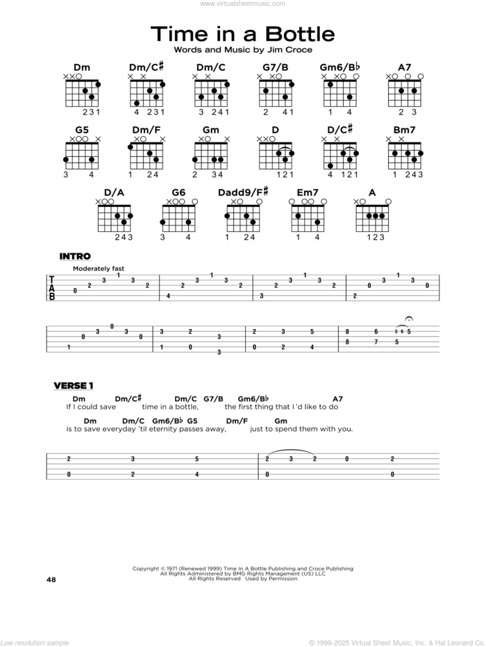 Time In A Bottle, (beginner) sheet music for guitar solo by Jim Croce, beginner skill level