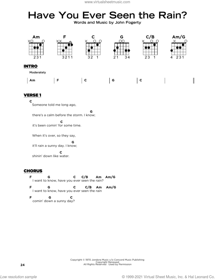 Have You Ever Seen The Rain?, (beginner) sheet music for guitar solo by Creedence Clearwater Revival and John Fogerty, beginner skill level
