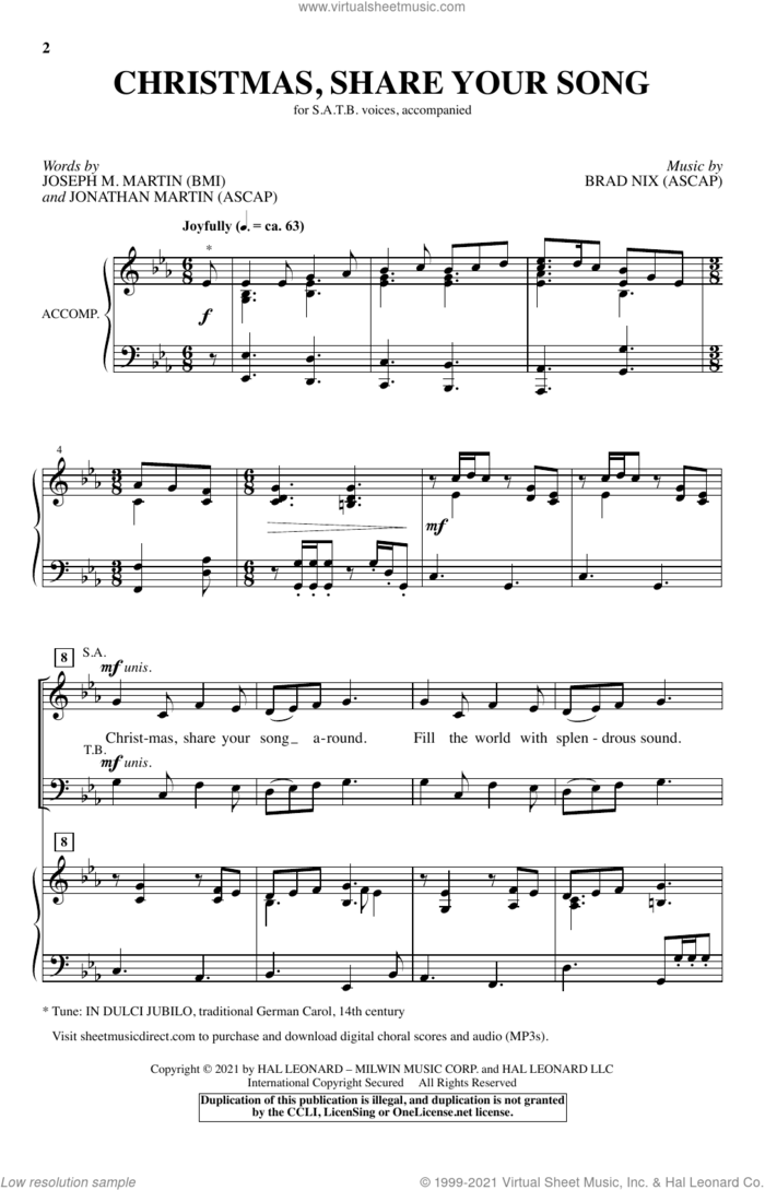 Christmas, Share Your Song sheet music for choir (SATB: soprano, alto, tenor, bass) by Brad Nix, Jonathan Martin and Joseph M. Martin, intermediate skill level