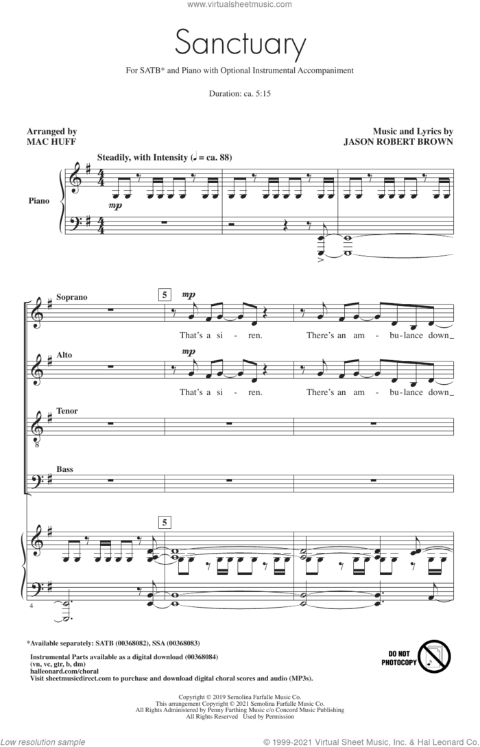 Sanctuary (arr. Mac Huff) sheet music for choir (SATB: soprano, alto, tenor, bass) by Jason Robert Brown and Mac Huff, intermediate skill level