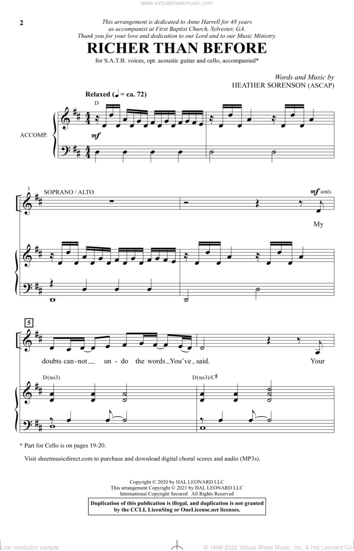 Richer Than Before sheet music for choir (SATB: soprano, alto, tenor, bass) by Heather Sorenson, intermediate skill level
