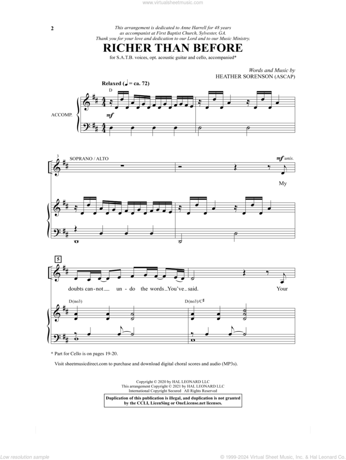 Richer Than Before sheet music for choir (SATB: soprano, alto, tenor, bass) by Heather Sorenson, intermediate skill level