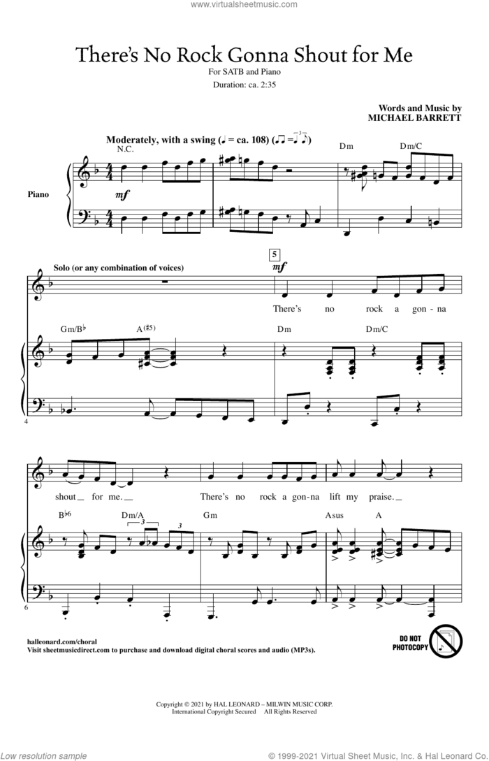 There's No Rock Gonna Shout For Me sheet music for choir (SATB: soprano, alto, tenor, bass) by Michael Barrett, intermediate skill level