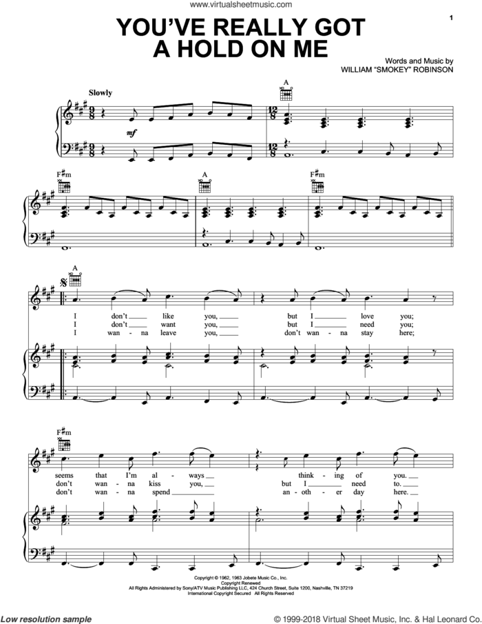 You've Really Got A Hold On Me sheet music for voice, piano or guitar by Smokey Robinson & The Miracles, The Beatles and The Miracles, intermediate skill level