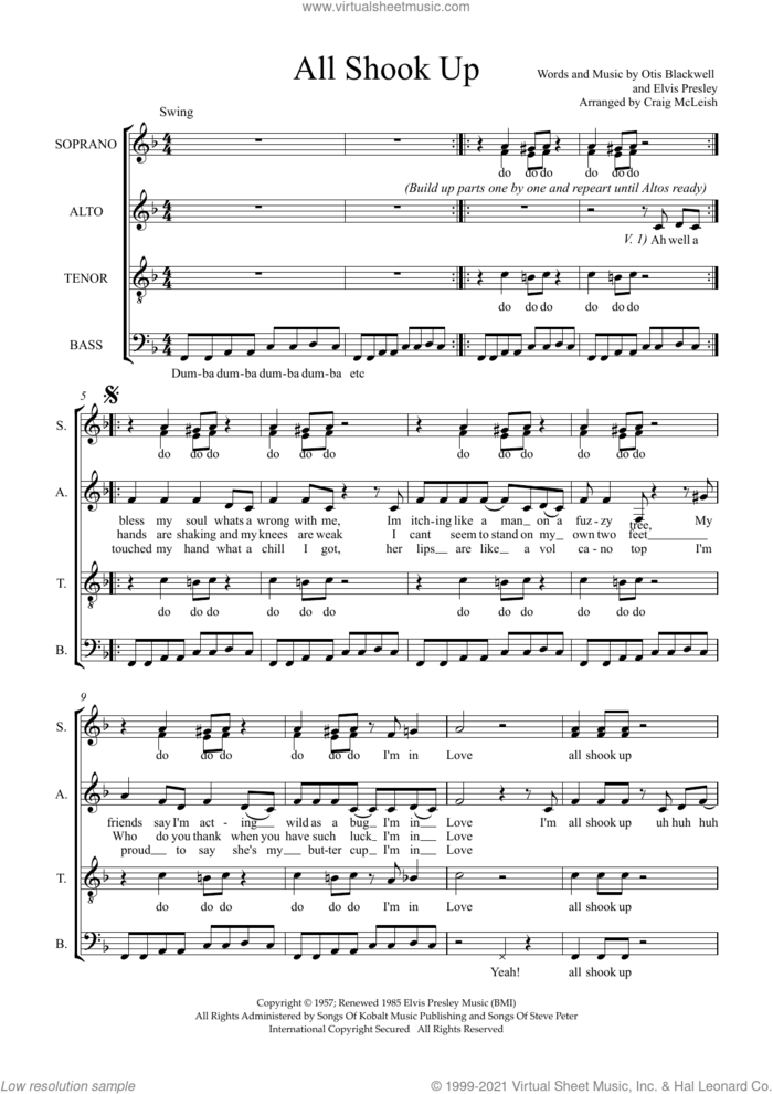 All Shook Up (arr. Craig McLeish) sheet music for choir (SSATBB) by Elvis Presley, Craig McLeish and Otis Blackwell, intermediate skill level