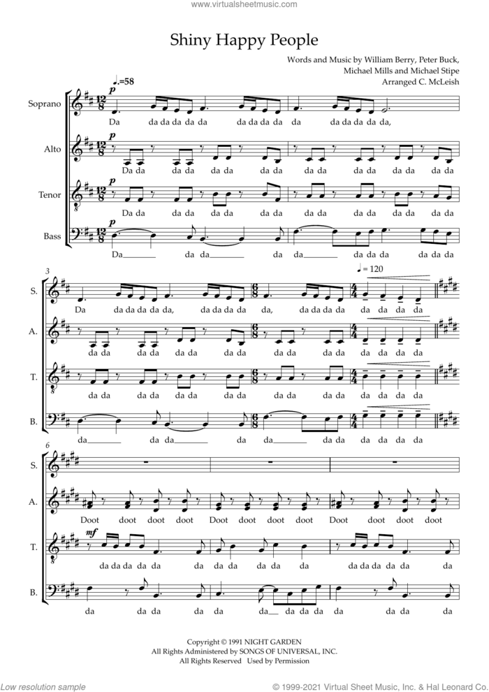 Shiny Happy People (arr. Craig McLeish) sheet music for choir (SSAATTB) by R.E.M., Craig McLeish, Michael Stipe, Mike Mills, Peter Buck and William Berry, intermediate skill level