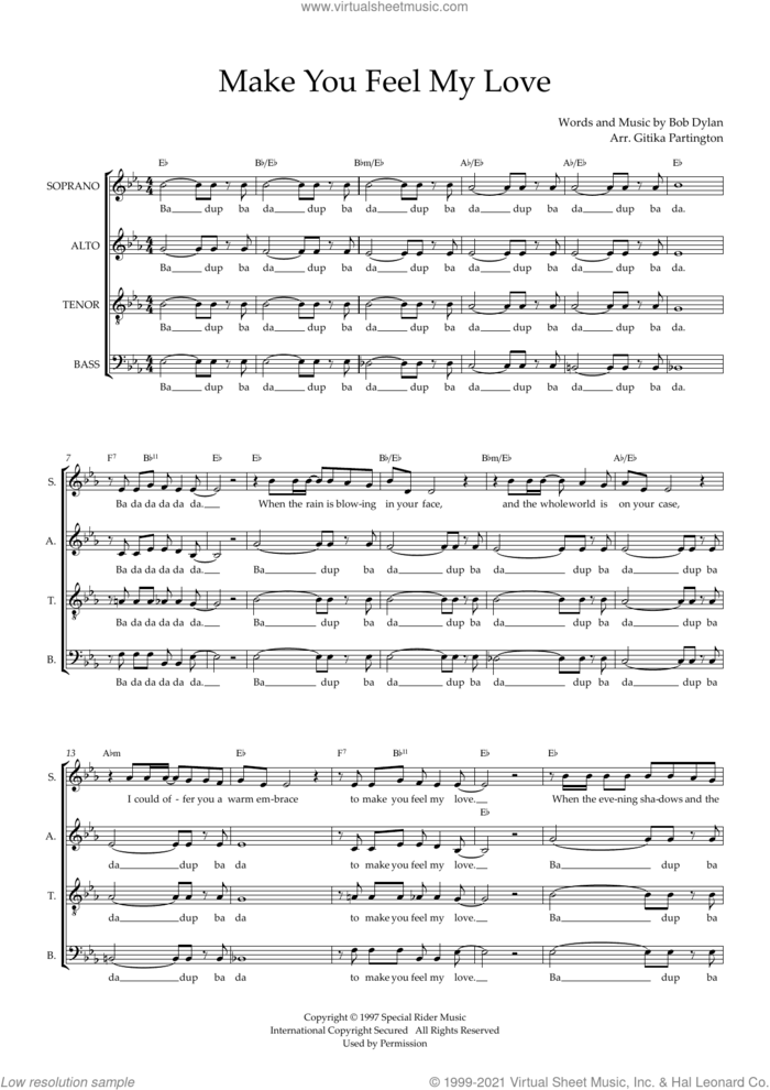 Make You Feel My Love (arr. Gitika Partington) sheet music for choir (SATB: soprano, alto, tenor, bass) by Adele, Gitika Partington and Bob Dylan, intermediate skill level