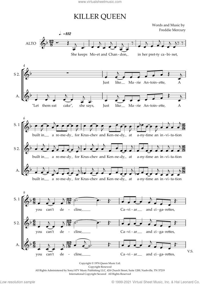Killer Queen (arr. Craig McLeish) (COMPLETE) sheet music for orchestra/band (SSA) by Queen, Craig McLeish and Freddie Mercury, intermediate skill level