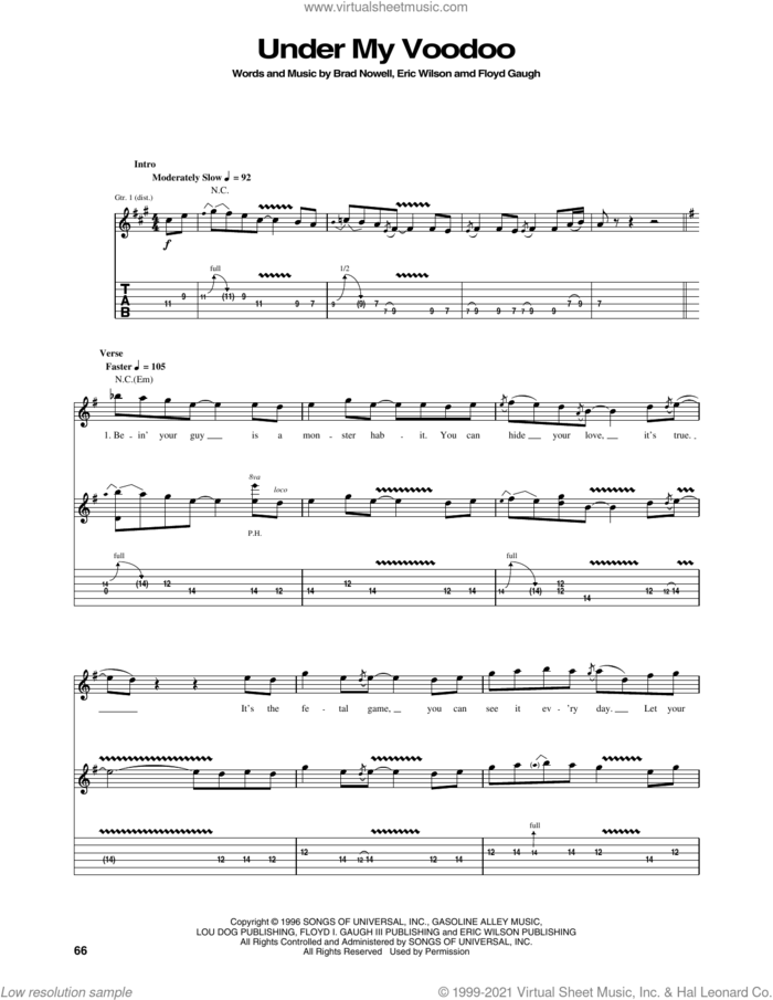 Under My Voodoo sheet music for guitar (tablature) by Sublime, Brad Nowell, Eric Wilson and Floyd Gaugh, intermediate skill level