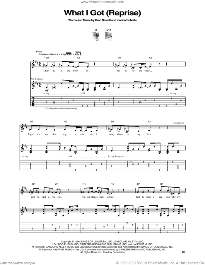 What I Got (Reprise) sheet music for guitar (tablature) by Sublime, Brad Nowell and Lindon Roberts, intermediate skill level