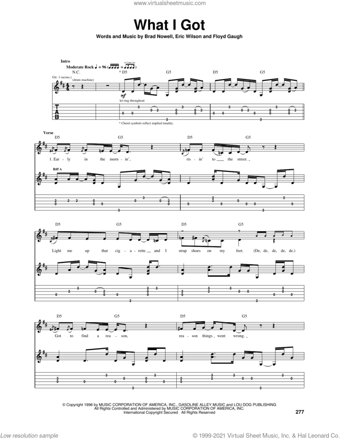 What I Got sheet music for guitar (tablature) by Sublime, Brad Nowell, Eric Wilson, Floyd Gaugh and Lindon Roberts, intermediate skill level