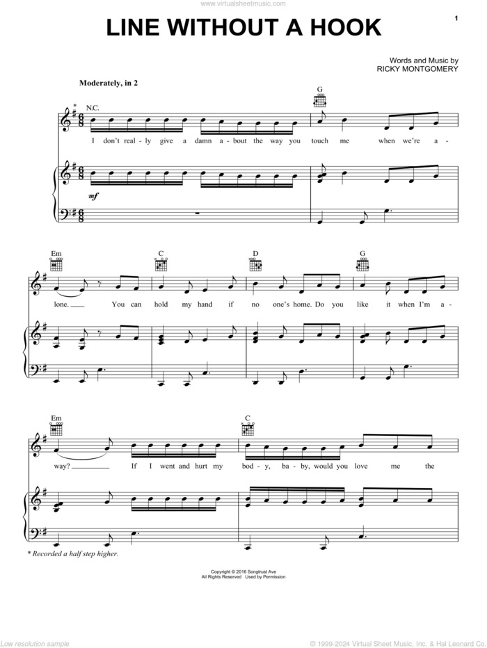 Line Without A Hook sheet music for voice, piano or guitar by Ricky Montgomery, intermediate skill level