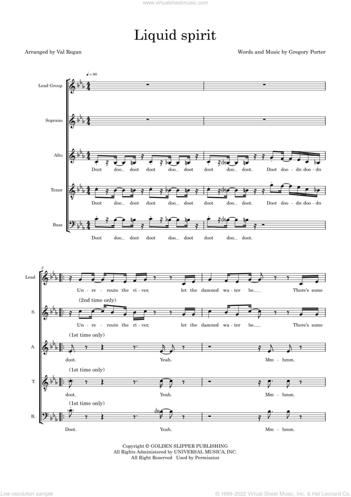 Liquid Spirit (arr. Val Regan) sheet music for choir (SATB: soprano, alto, tenor, bass) by Gregory Porter and Val Regan, intermediate skill level