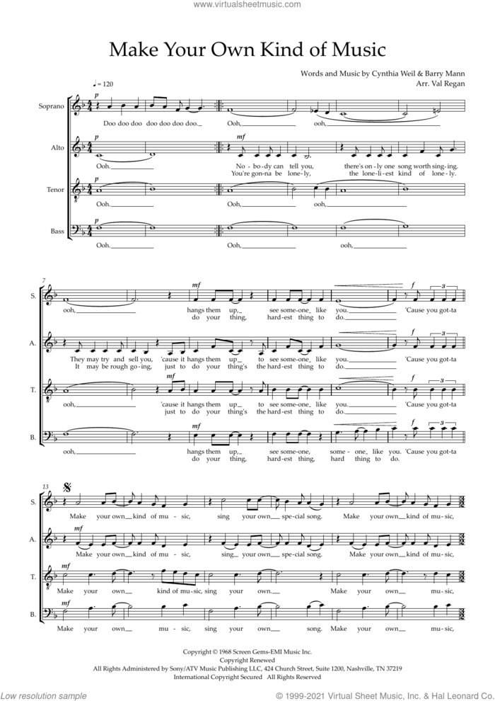 Make Your Own Kind of Music (arr. Val Regan) sheet music for choir (SATB: soprano, alto, tenor, bass) by Paloma Faith, Val Regan, Barry Mann and Cynthia Weil, intermediate skill level