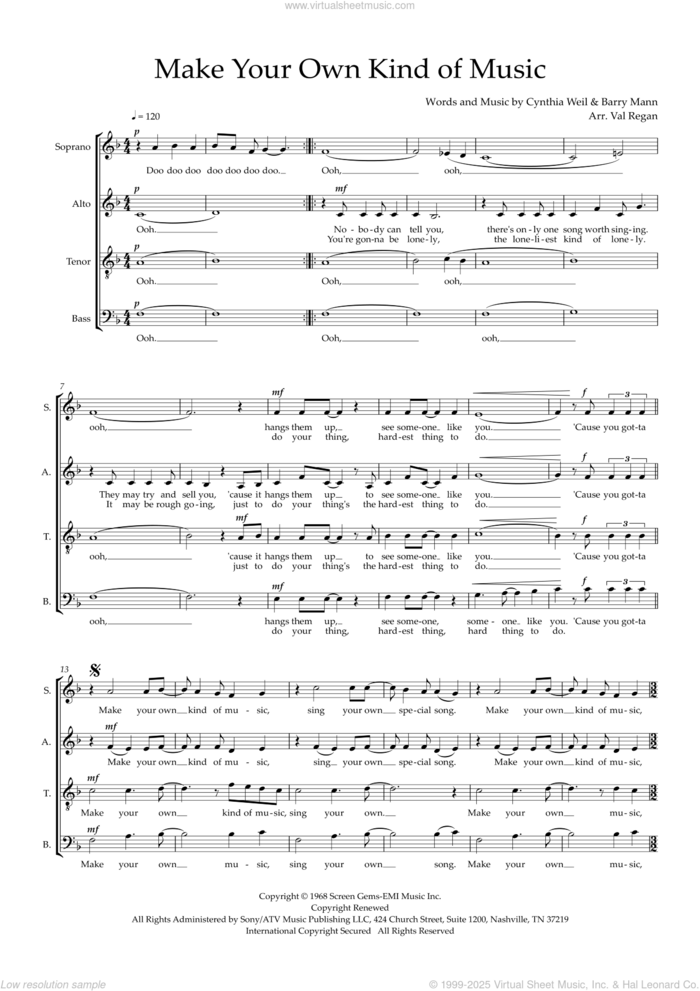 Make Your Own Kind of Music (arr. Val Regan) sheet music for choir (SATB: soprano, alto, tenor, bass) by Paloma Faith, Val Regan, Barry Mann and Cynthia Weil, intermediate skill level