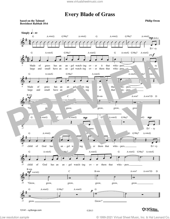 Every Blade Of Grass sheet music for voice and other instruments (fake book) by Philip Orem, intermediate skill level