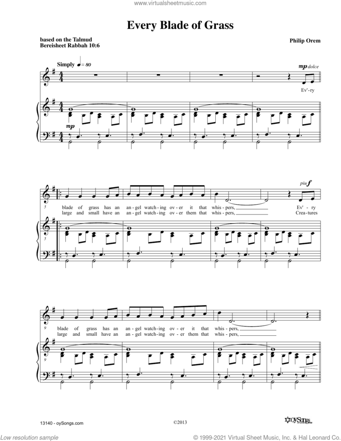Every Blade Of Grass sheet music for voice and piano by Philip Orem, intermediate skill level