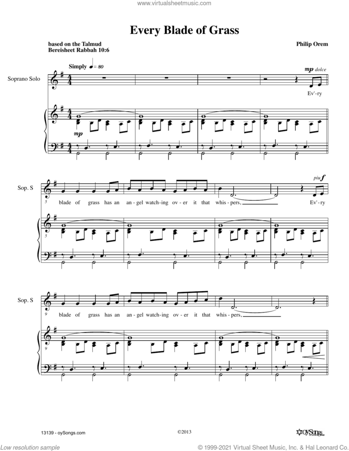 Every Blade Of Grass sheet music for choir (SATB: soprano, alto, tenor, bass) by Philip Orem, intermediate skill level