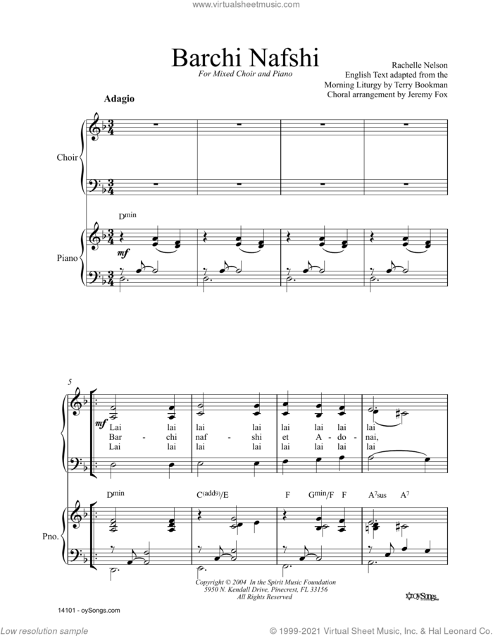 Barchi Nafshi sheet music for choir (SAT: soprano, alto, tenor) by Rachelle Nelson, intermediate skill level