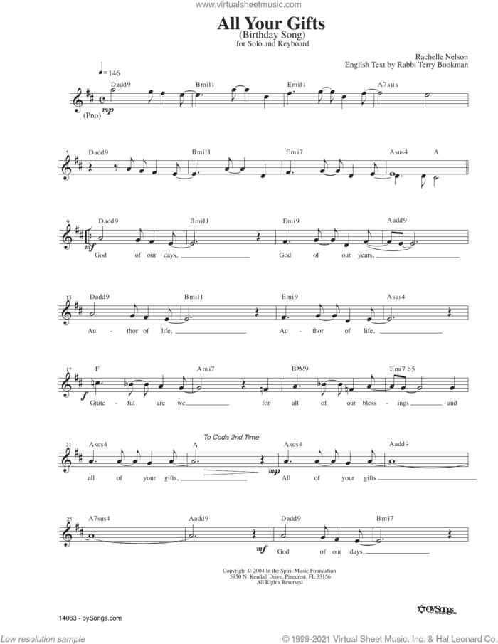 All Your Gifts sheet music for voice and other instruments (fake book) by Rachelle Nelson, intermediate skill level
