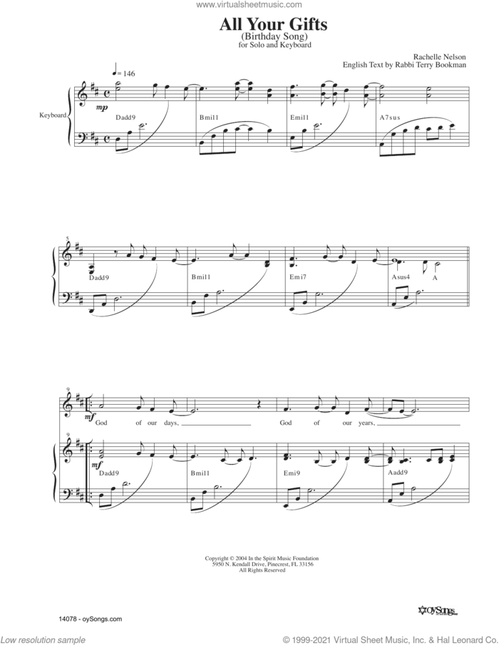 All Your Gifts sheet music for voice and piano by Rachelle Nelson, intermediate skill level