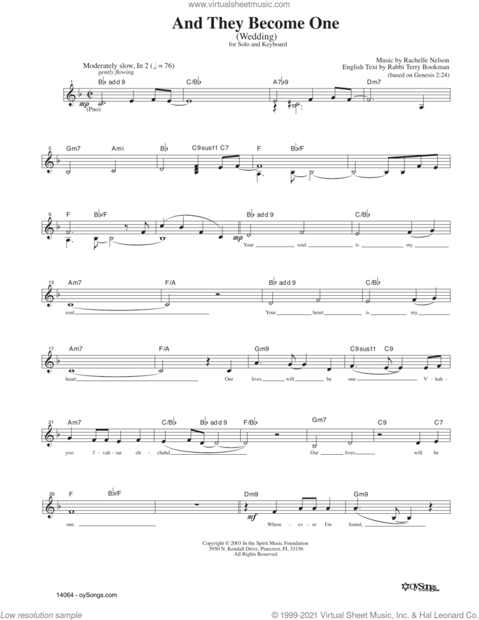 And They Become One sheet music for voice and other instruments (fake book) by Rachelle Nelson, intermediate skill level