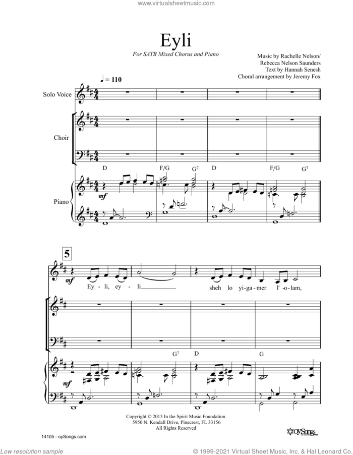 Eyli sheet music for choir (SATB: soprano, alto, tenor, bass) by Rachelle Nelson, intermediate skill level