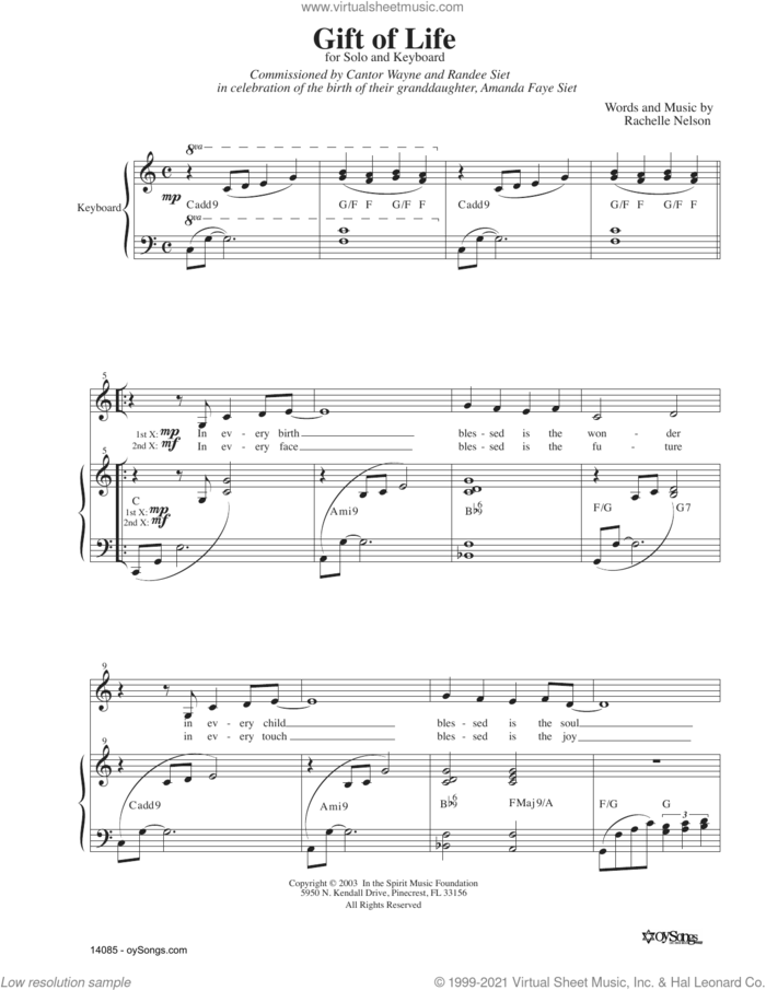 Gifts Of Life sheet music for voice and piano by Rachelle Nelson, intermediate skill level