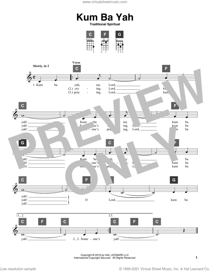 Kum Ba Yah sheet music for ukulele solo (ChordBuddy system), intermediate ukulele (ChordBuddy system)